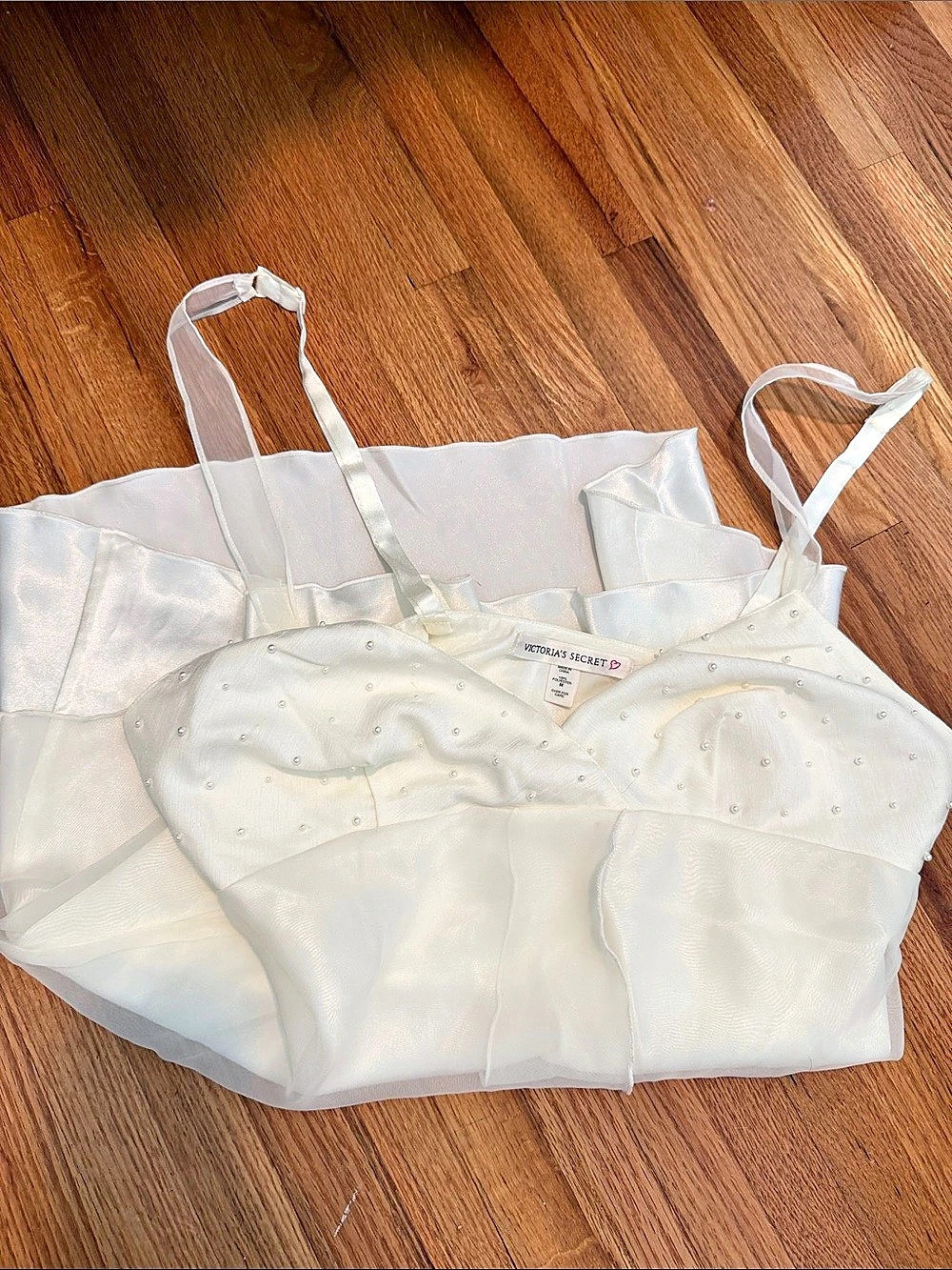 Victoria's Secret Vintage Pearl Embellished Sheer Mesh Slip Chemise White Medium